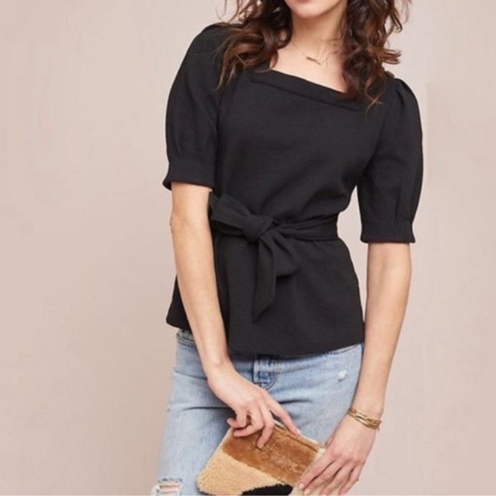 Anthropology Current Air Top Small Barnette Black Puff Sleeve XS